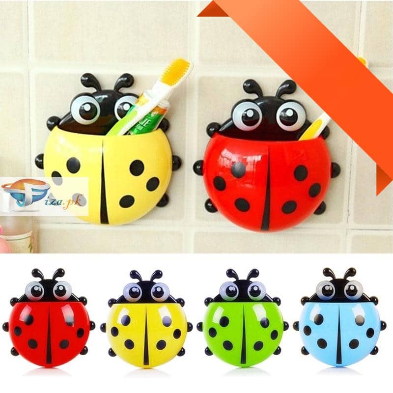 Creative Cute Cartoon Ladybug Kids Wall Suction Cup Mount Toothbrush Toothpaste Holder Pencil Pen Travel Storage Organizer